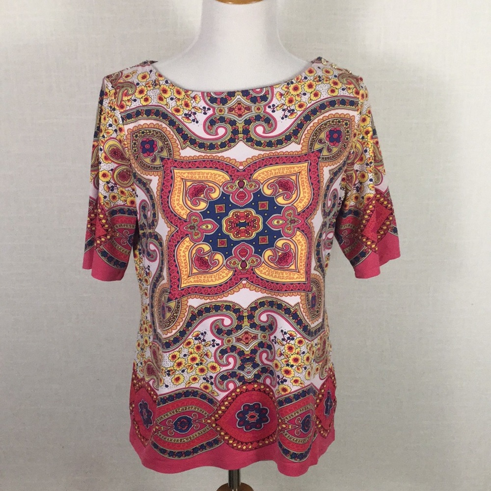 Charter Club scarf-print boatneck top - so vibrant